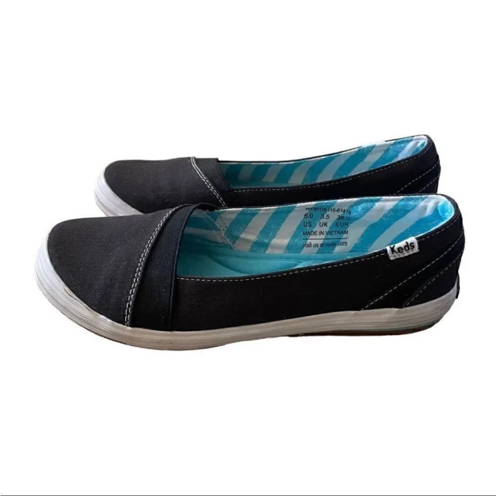 Keds Black Slip On Canvas Ortholite Flats Woman's Comfortable Shoes SZ 6